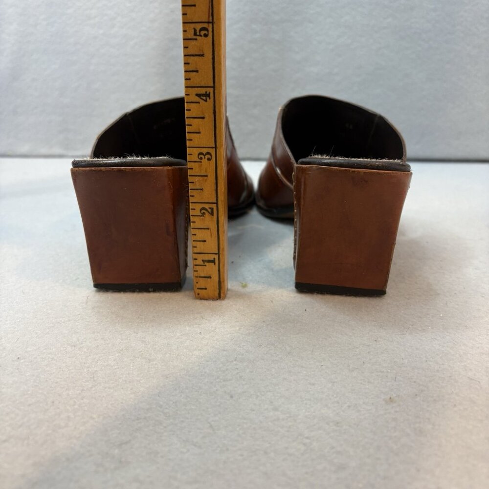 Cole Haan Slip On Sandal 7.5 AA Brown Leather Block Heel Open Toe‎ Style - Picture 5 of 9